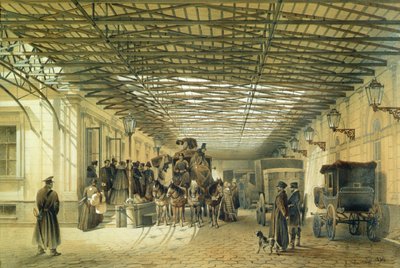 Abfahrt einer Postkutsche vom Bahnhof St. Petersburg, 1848 von Luigi Premazzi